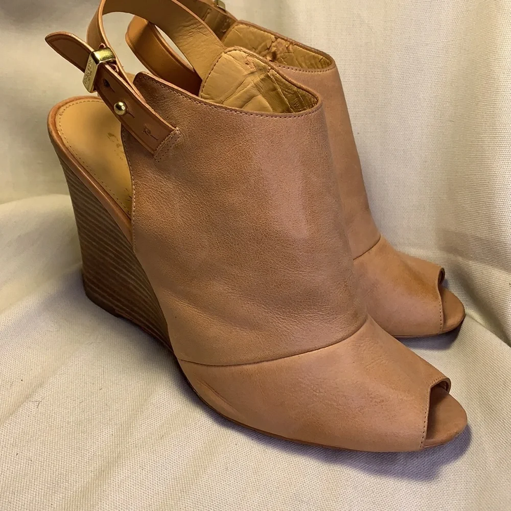 Coach peep toe leather wedge slingback shoes
